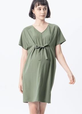 綠色優雅連袖孕婦洋裝-孕婦洋裝推薦